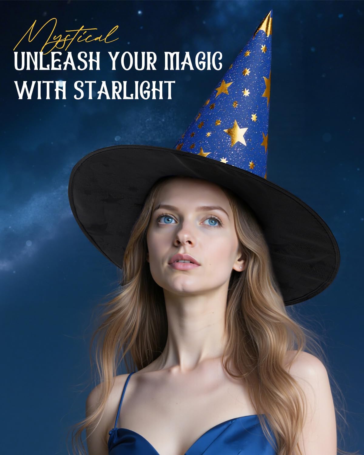 Witch Hat for Women Halloween Wizard Hat with Gold Star Party Hats for Adults Halloween Costume Accessories