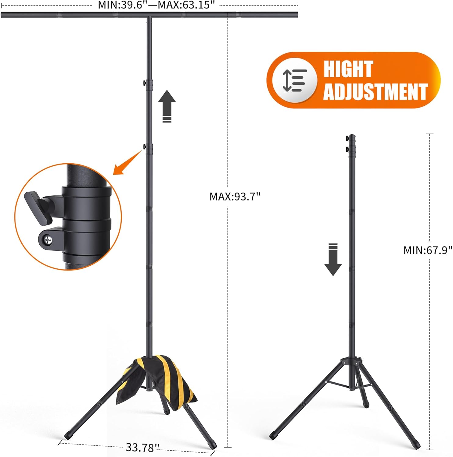 Portable T-Shape Backdrop Stand Support Kit 8x5.3ft, Adjustable Photo Green Screen Back Drop Stand for Party