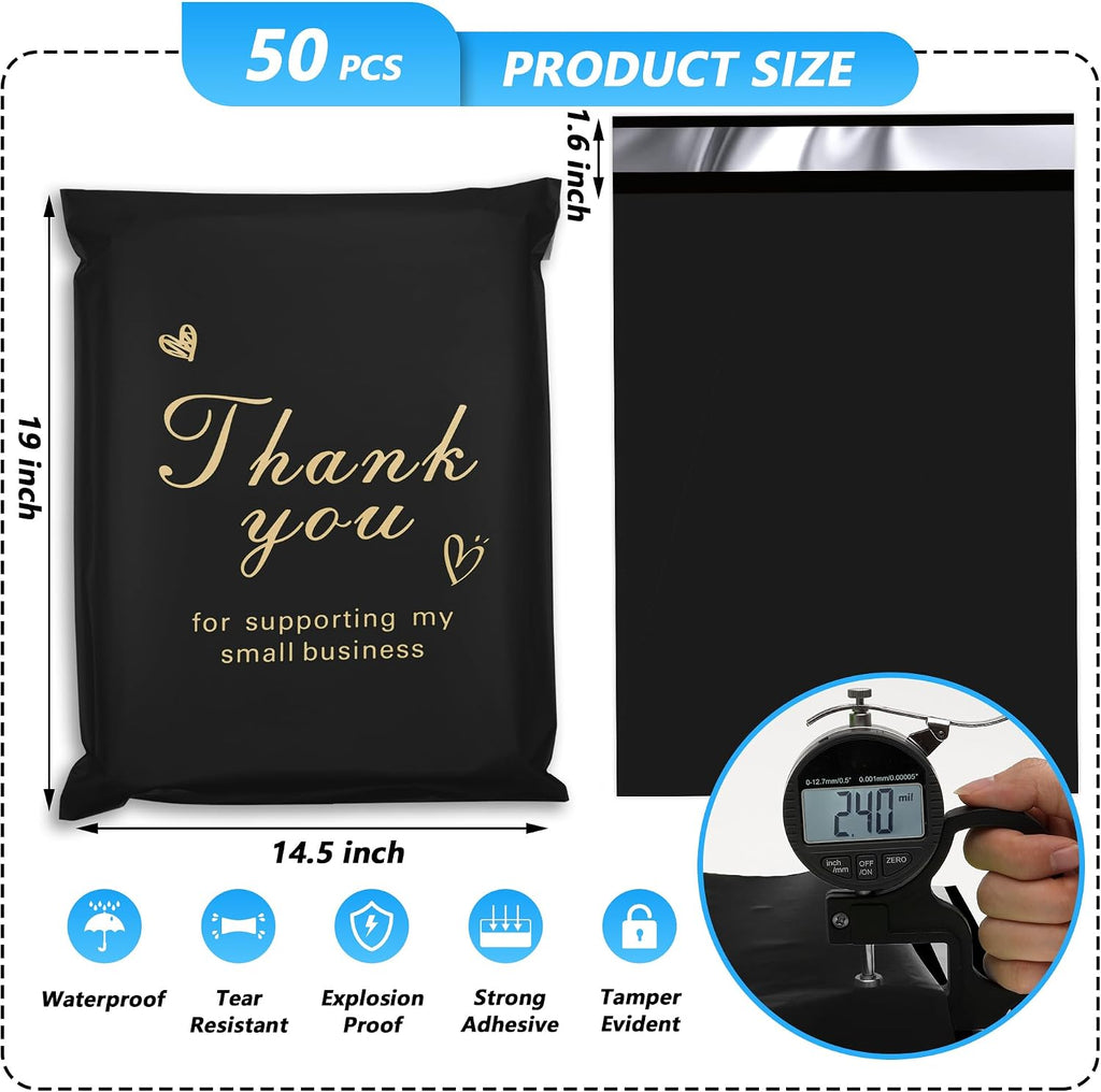 Thank You Poly Mailer 14.5x19 Inch 50 Pcs, Black