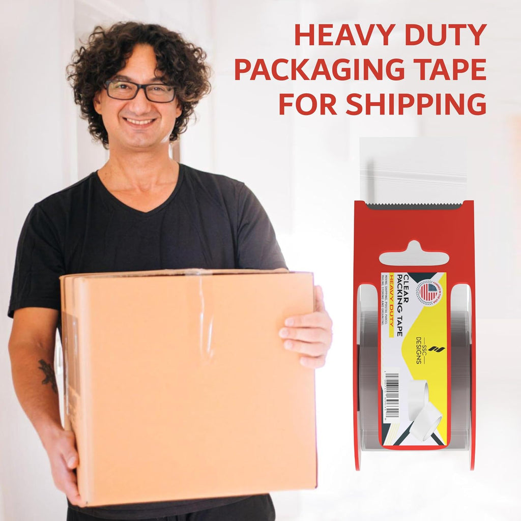 Packing Tape with Dispenser Heavy Duty Shipping Refill Clear Packaging Gun Strong Mailing Moving Supplies Box Sticky