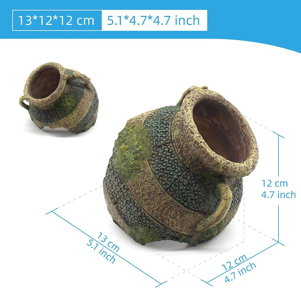 Aquarium Decor Ruins Leaning Vase Hideaway Cave, Betta Fish Tank Accessories for Goldfish, Shrimp, Conch, Cichlid