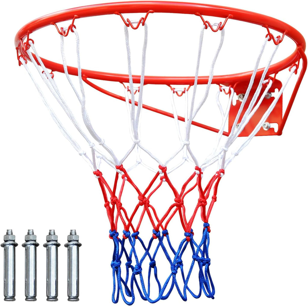 18 Inch Basketball Rim Replacement Wall Mounted Outdoor Basketball Hoop, Heavy Duty Solid Steel Basketball Hoop Rim