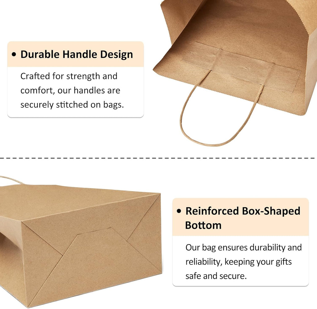 Gift Bags with Handles 8x4.25x10 Inch Brown 200 Bulk Packs