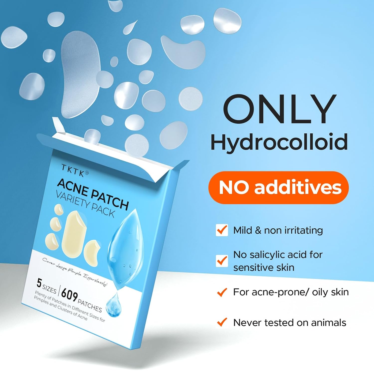 609 Count Pimple Patches for Face, Hydrocolloid Acne Patch Bulk, Acne Stickers for Covering Cheeks, Forehead, Chin