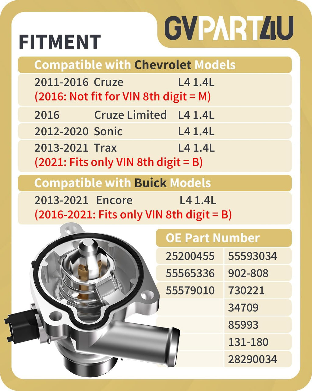 Thermostat Housing Assembly Fit for Chevrolet Buick, OEM 55565336