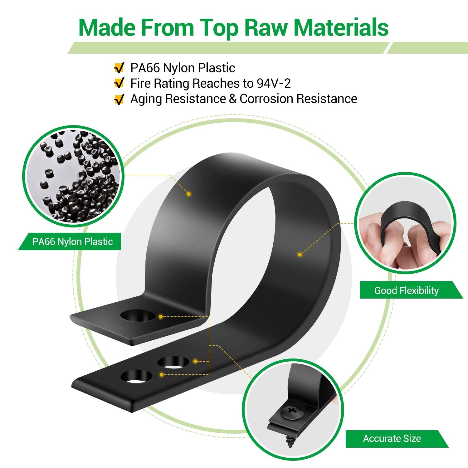 Cable Clips for Cable Management Cord Organizer, 6 Sizes 300 PCS Nylon R-Type, 3/16'' 1/4'' 3/8'' 1/2'' 3/4'' 1''