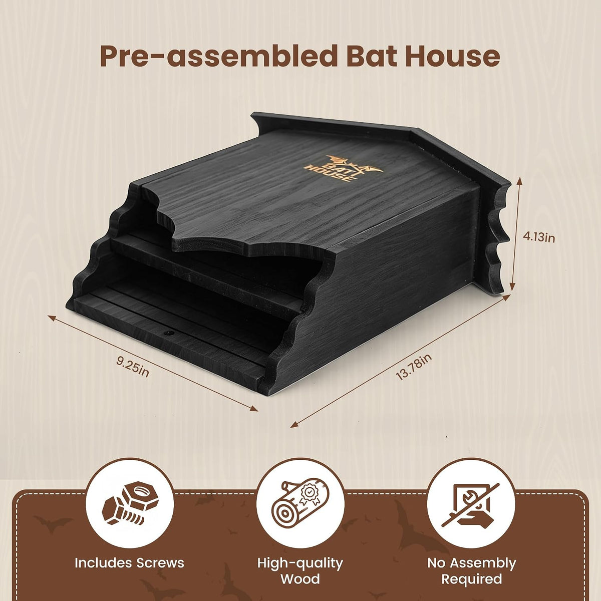 Bat Houses for Outdoors for Tree, Large Double Chamber Bat Box for Outside, Wooden Bat House Kit for Bats to Land and
