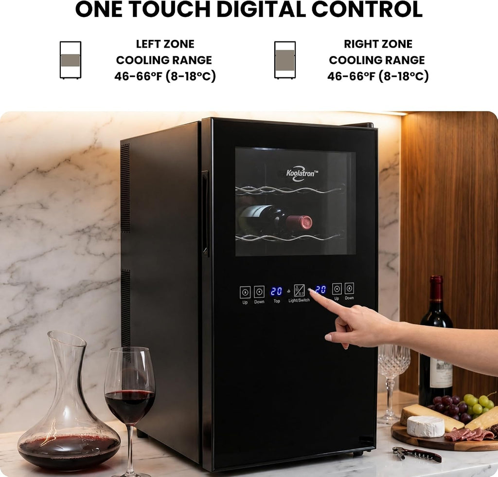 18 Bottle Dual Zone Thermoelectric Wine Cooler, Black
