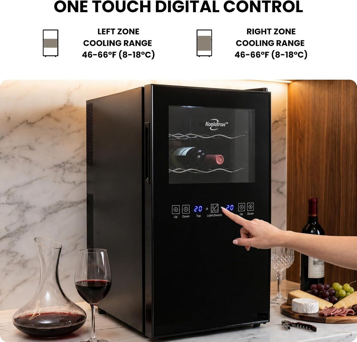 18 Bottle Dual Zone Thermoelectric Wine Cooler, Black