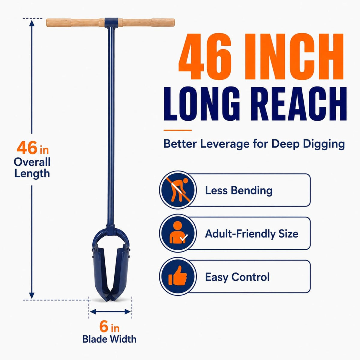 Post Hole Digger Tool 6"x 46" Hand Auger T Handle Heavy Duty Adjustable Lawn Auger Post Hole Digger Sharp Blades