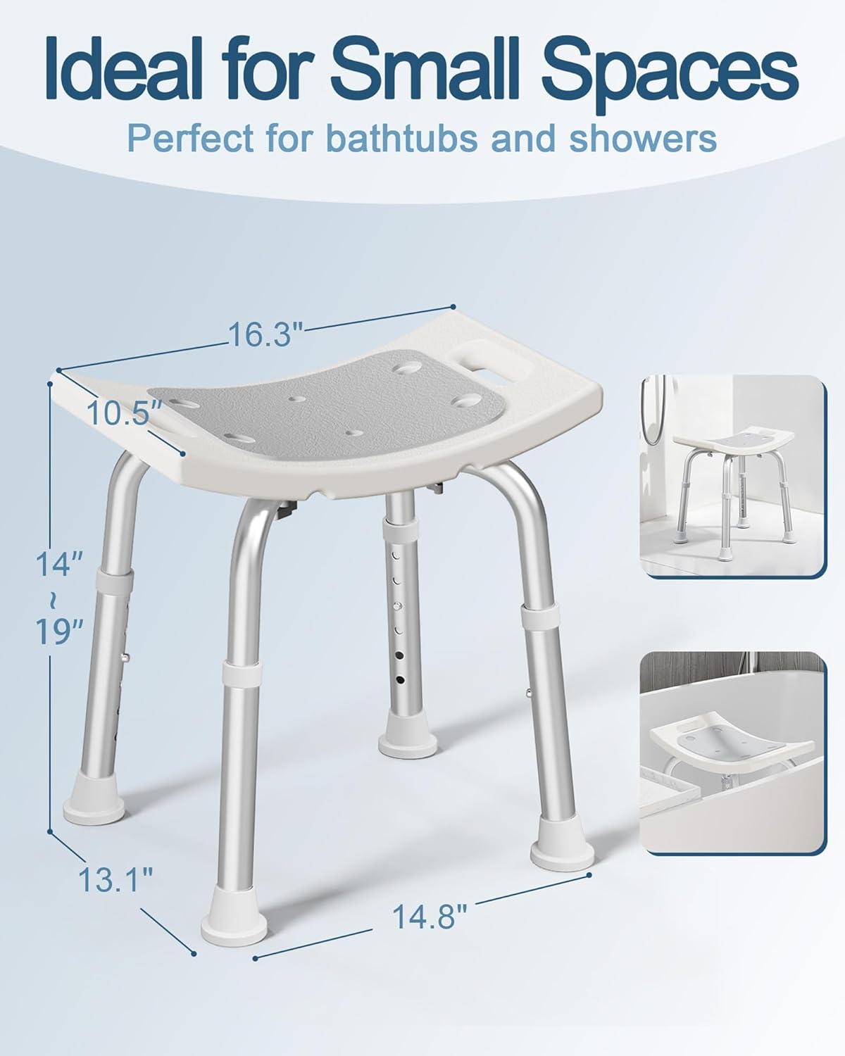 Shower Chair for Inside Shower, 400 lbs Adjustable Shower Stool with Suction Feet, Shower Seat for Inside Tub