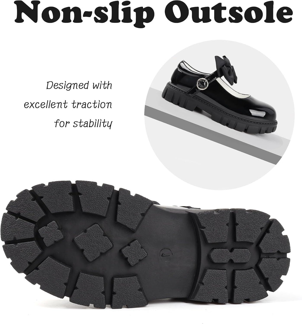 School Shoes for Girls, Black Mary Jane Flats | School Uniform, Non-Slip Sole, Round Toe, Toddler And Little Girl