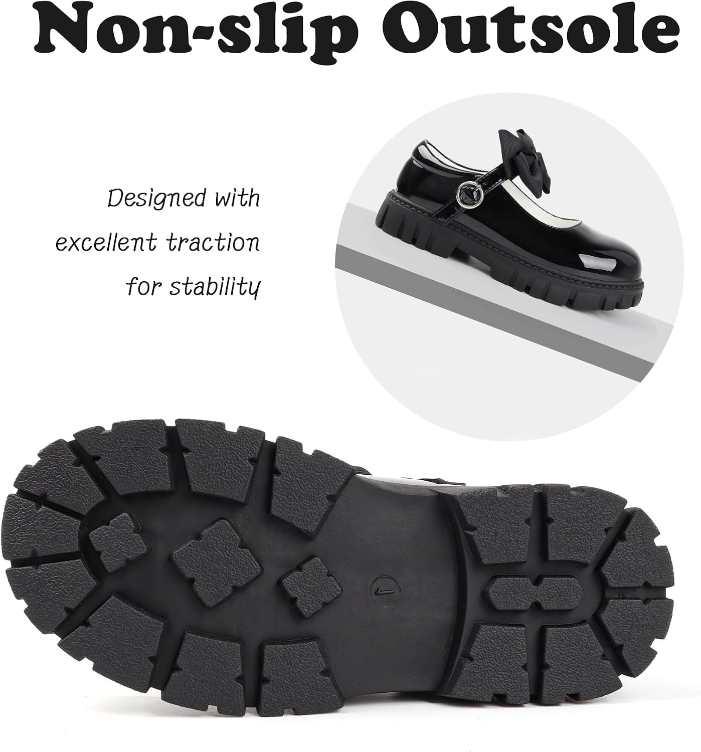 School Shoes for Girls, Black Mary Jane Flats | School Uniform, Non-Slip Sole, Round Toe, Toddler And Little Girl