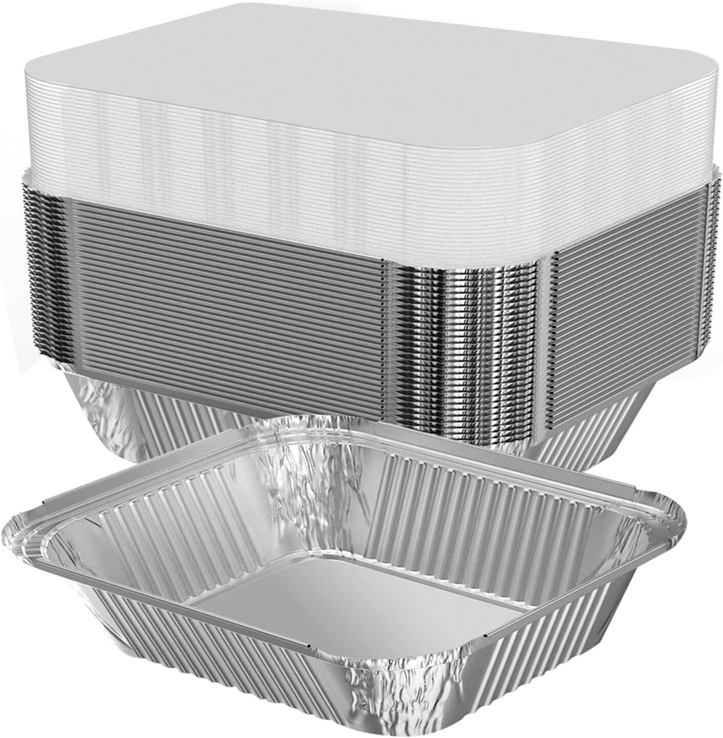 8.3"x6.2" 2.25LB Disposable Tin Foil Pans with Lids, 100 PACK