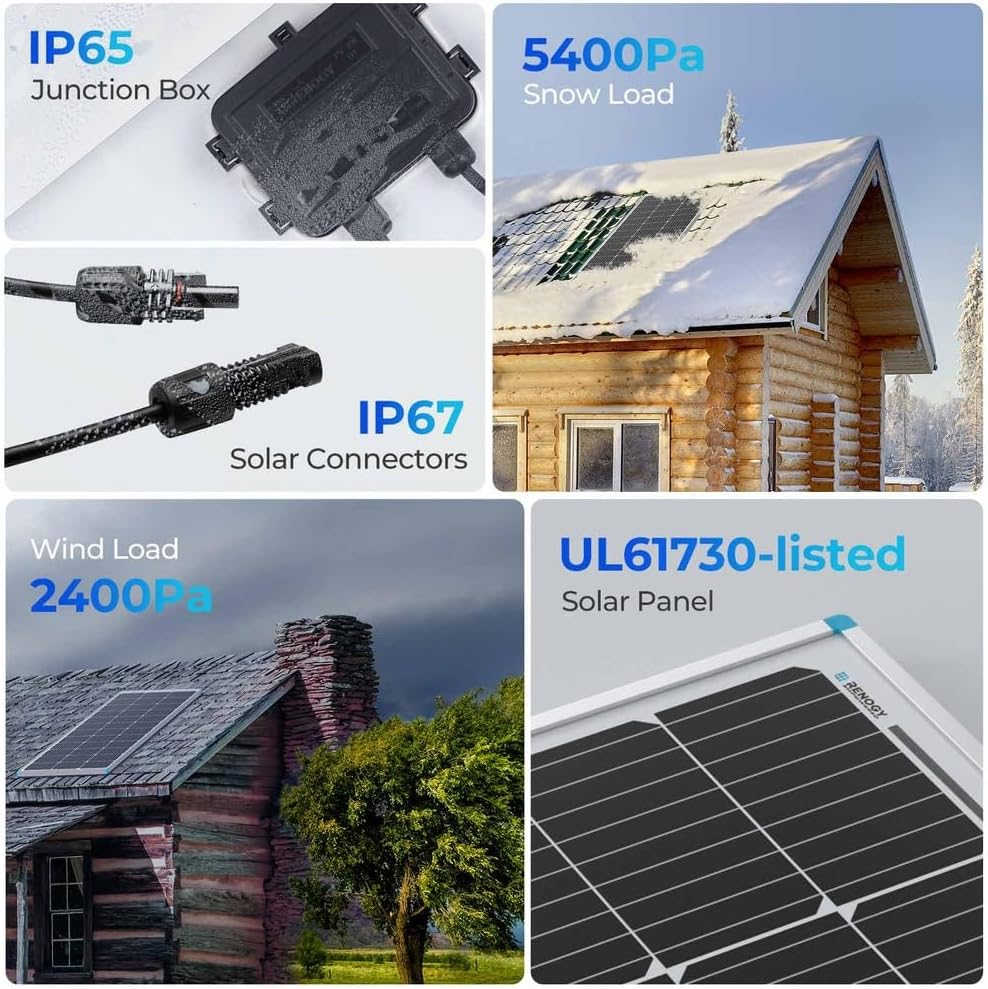 100W 12V Solar Panel Starter Kit with 30A PWM Controller | Complete kit includes Monocrystalline solar panel, Charger
