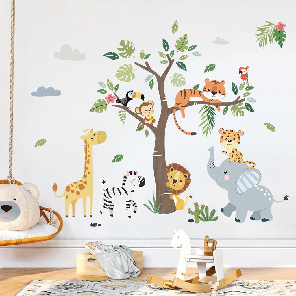 Jungle Animals Tree Elephant Wall Decals Stickers Nursery Decor