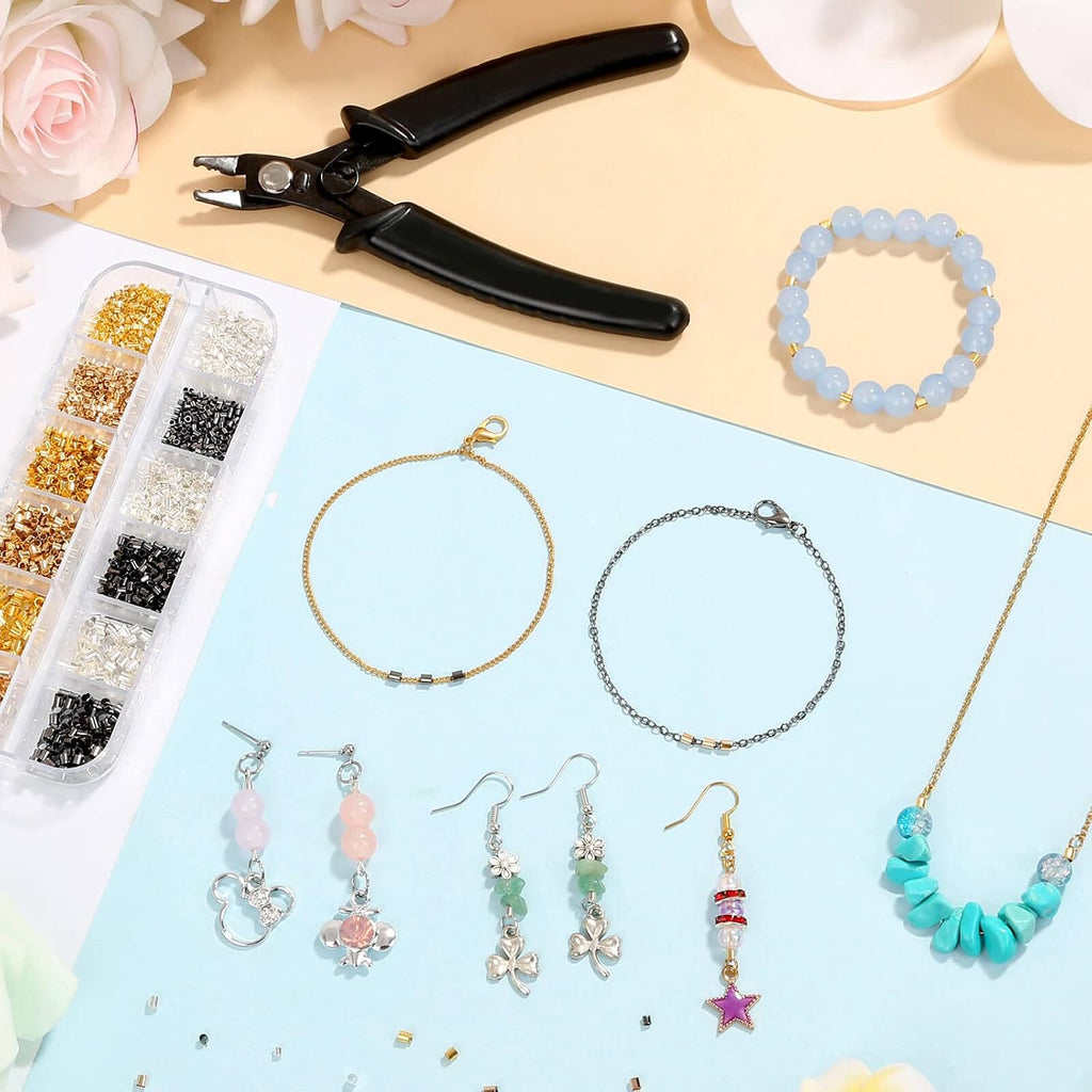 Crimping Beads for Jewelry Making, 2200 Pieces Crimp Tubes with Crimping Pliers for Earring Necklace Bracelet DIY
