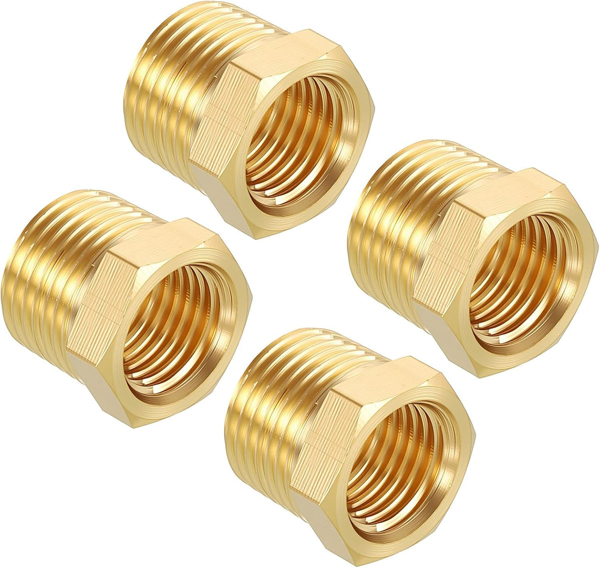 Pack of 4, 3/8" NPT Male to 1/4" NPT FeMale Solid Brass Hex Bushing