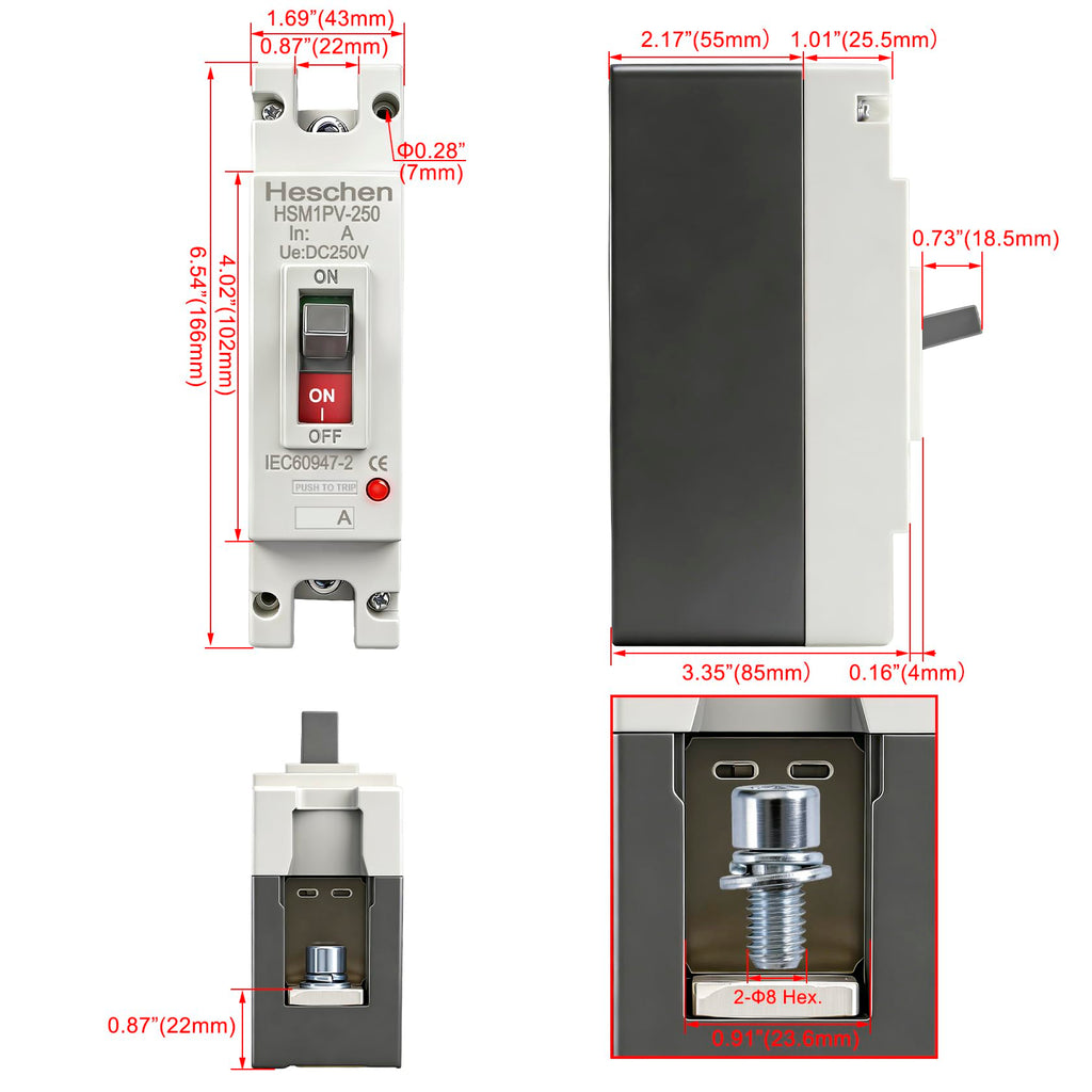 Heschen DC 160 Amp Circuit Breaker, 250V Battery Disconnect Switch, Solar