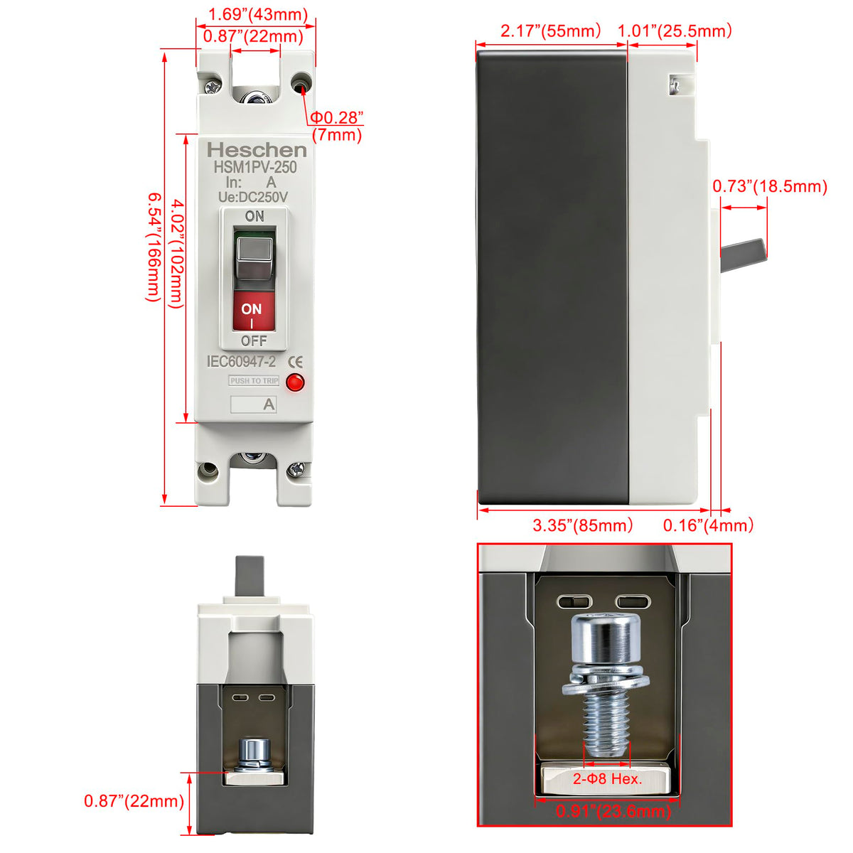 Heschen DC 160 Amp Circuit Breaker, 250V Battery Disconnect Switch, Solar