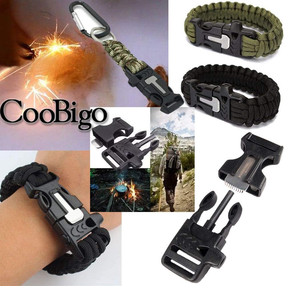 10Pack 3/4" (19mm) Fire Starter Survival Whistle Buckle Flint Scraper for Paracord Bracelet Key Lanyard Ourdoor