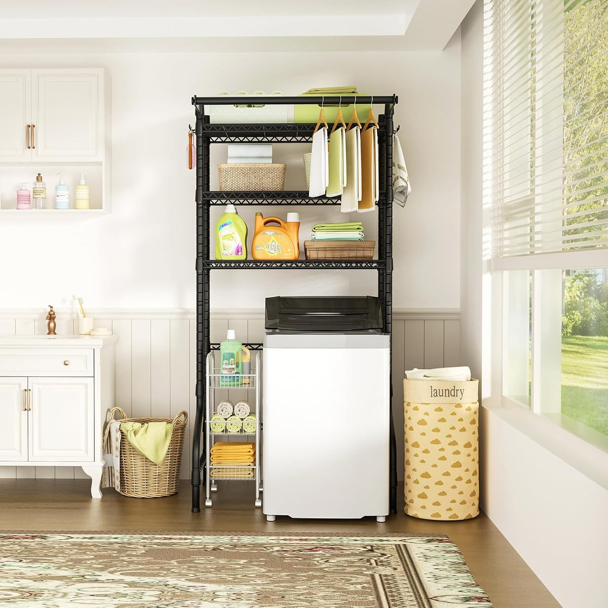 U11 Over Washer and Dryer Shelves, 3 Tiers Laundry Room Storage and Organizer Standing Shelf, Metal Freestanding