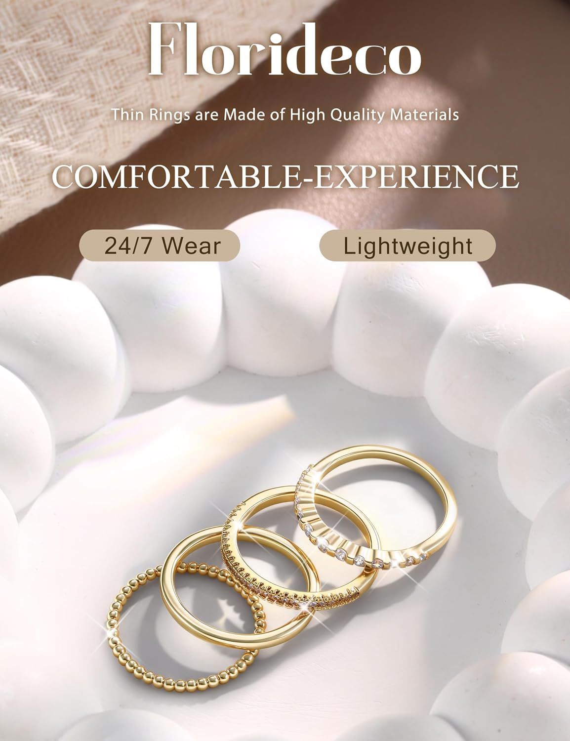 14K Gold Plated Stackable Rings for Women Non Tarnish Dainty Cubic Zirconia Thumb Ring Set Silver Plated Stacking Set