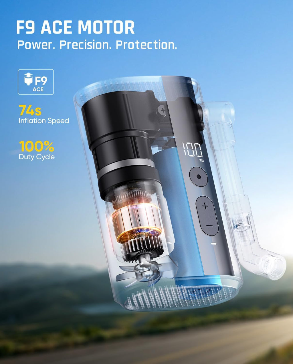 X9 Ace Mini Electric Bike Pump, 150PSI, 32s Inflate, Auto Stop
