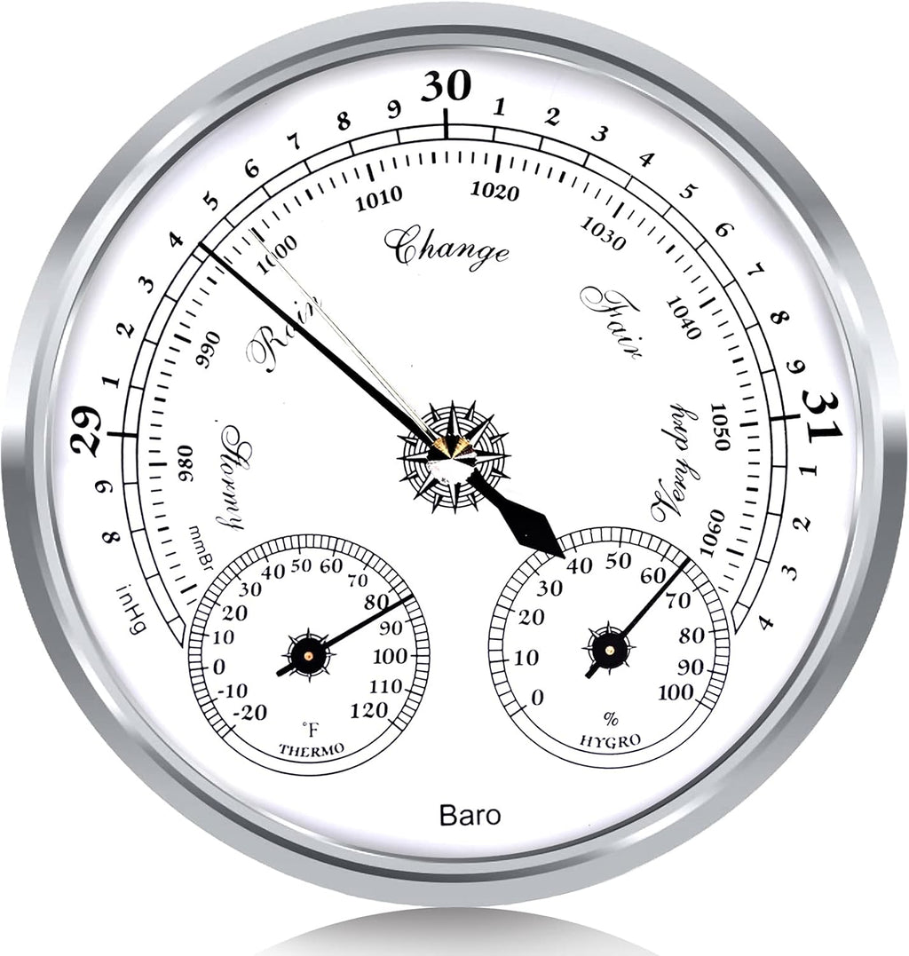 3 in 1 Barometer Thermometer Hygrometer, 5in Weather Station | Wall Mount barometer, Battery-Free Gauge, Plastic