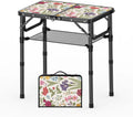 Small Camping Table, Vintage French Flowers Pattern Folding Table, Adjustable Height, Lightweight & Portable Outdoor
