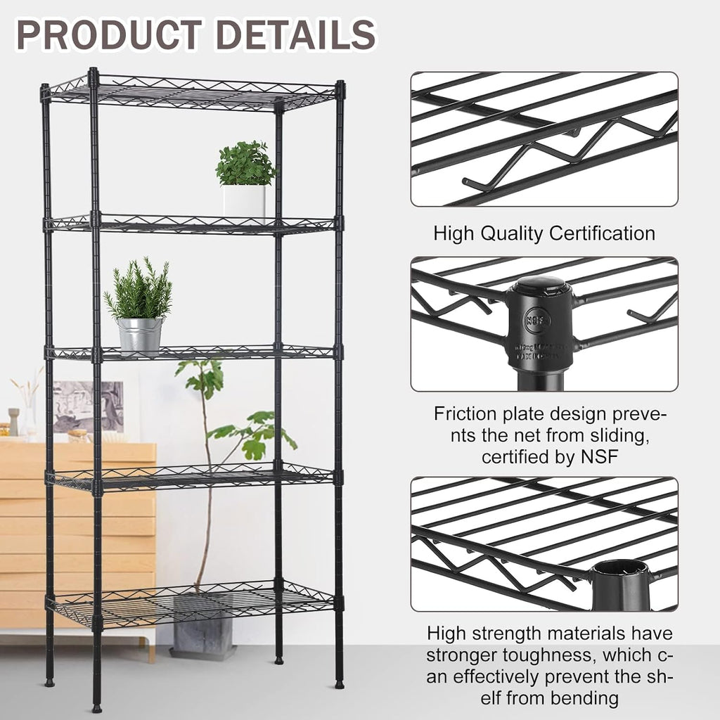5 Tier Wire Shelving Unit Metal Storage Shelves Heavy Duty NSF Height Adjustable Commercial-Grade Storage Rack Garage