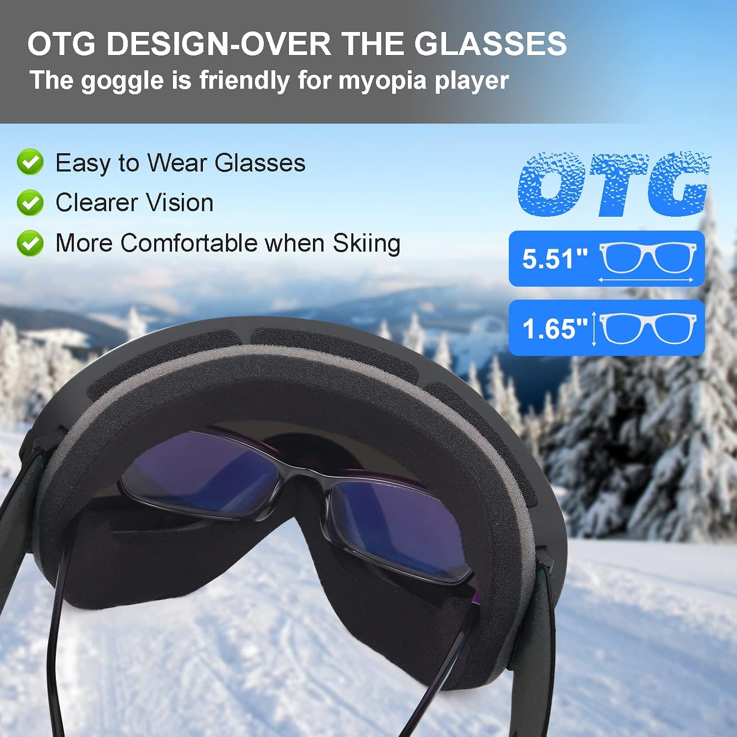 Snowboard Ski Goggles Men Women Youth, Anti Fog OTG Winter Snow Goggles Spherical Detachable Lens