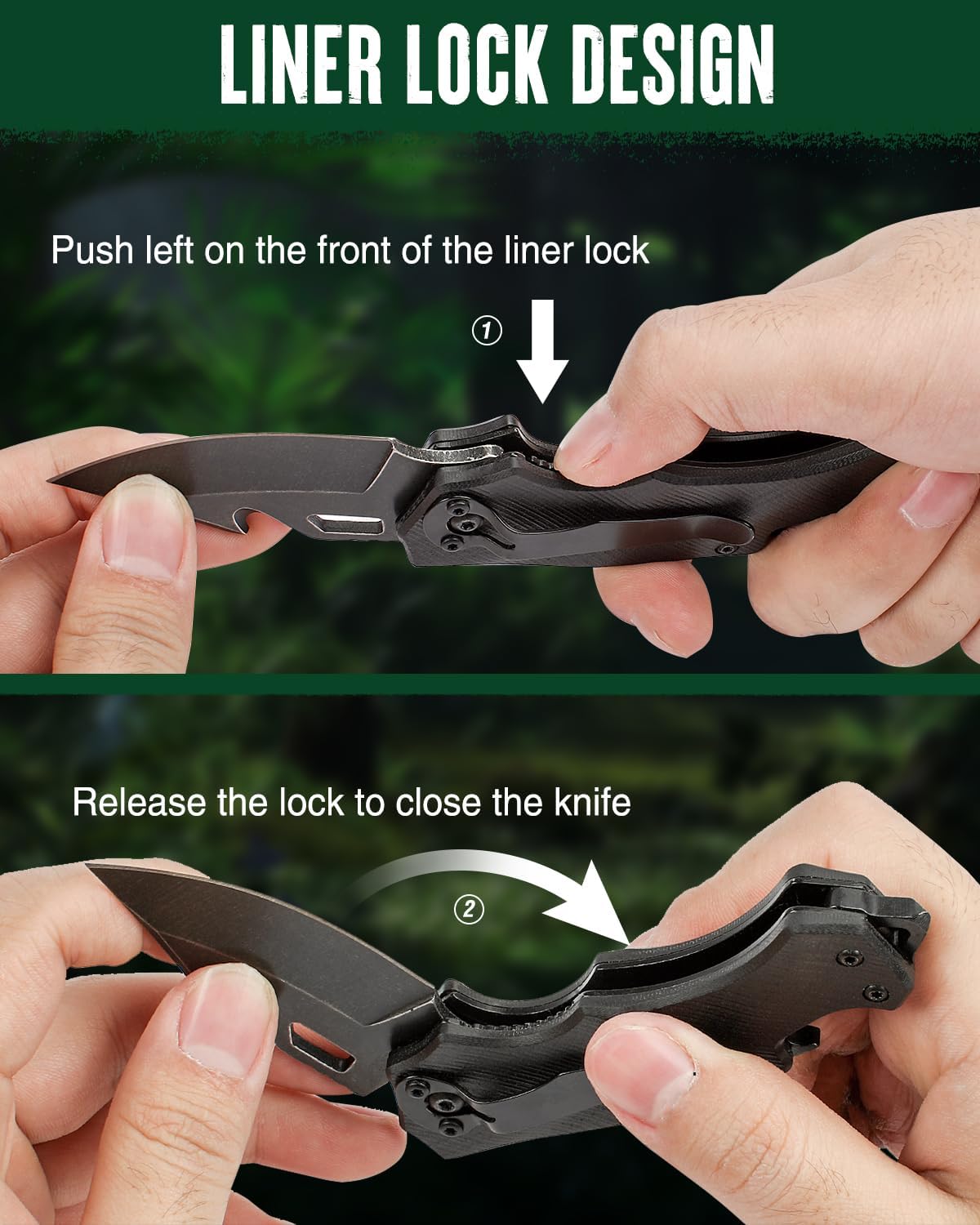Mini Folding Pocket Knife with G10 Handle, Black | 2.5" Stainless Steel Drop Point Blade, EDC Knife Multifunction