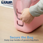 Luup Bathroom Wastebasket, Secure Grocery Bags, Plastic Garbage Container for Vanity, Laundry Room, Kitchen, Office