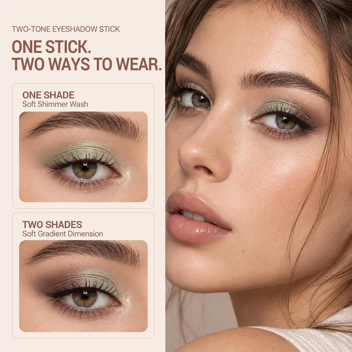 Eyeshadow Stick.Two Tone Glitter Eyeshadow Stick.Earthy Sage