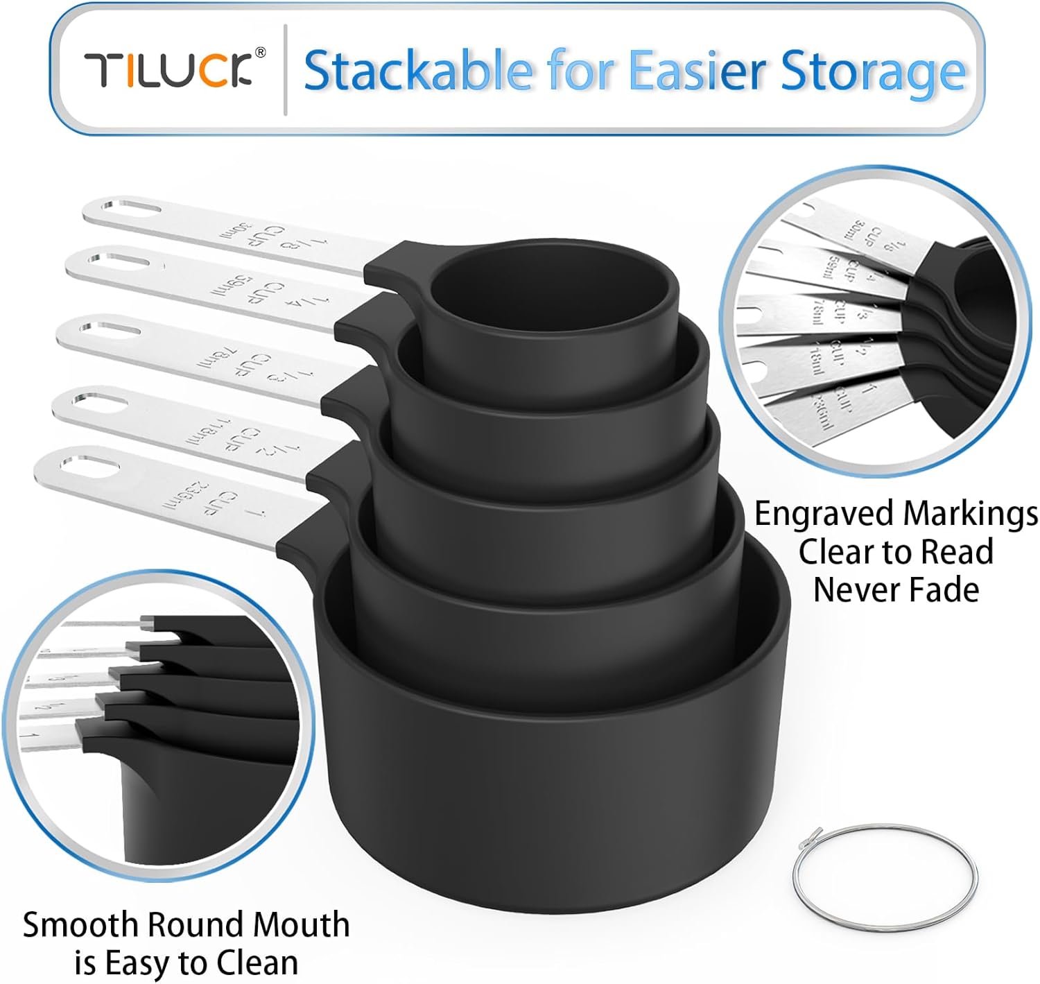 Measuring Cups & Spoons Set, Stackable Cups and Spoons, Nesting Measure Cups with Stainless Steel Handle, Kitchen