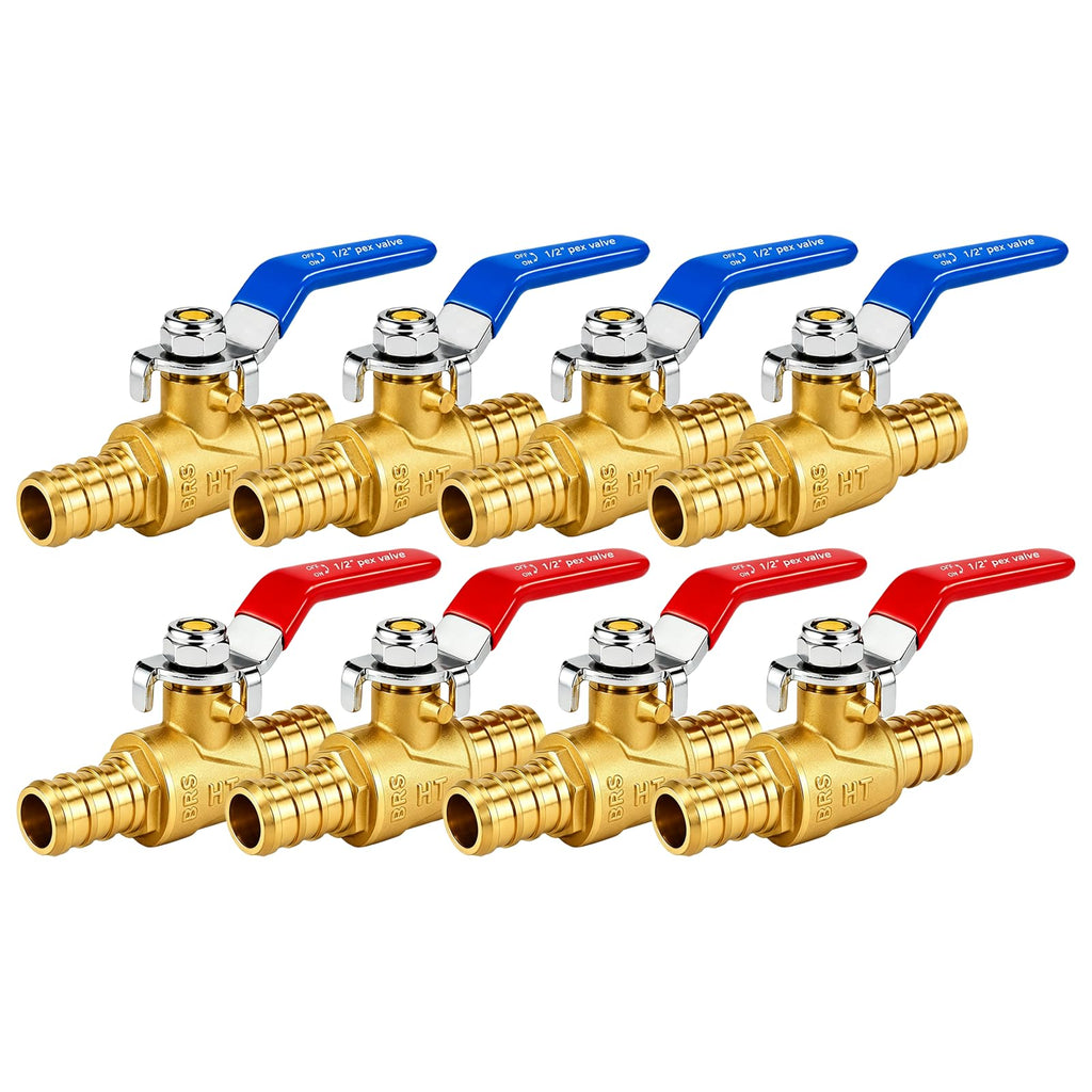 Horiznext 1/2 PEX Valve, Brass Shut Off Ball Valves,4 Red&4 Blue