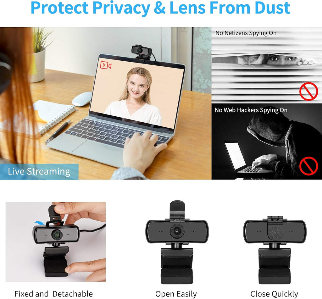 1080P HD Webcam with Microphone and Privacy Cover, USB Plug & Play Computer Camera, 120° Wide Angle Fixed Focus Web