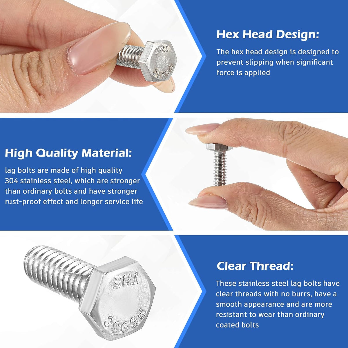 Zonon 50 Pcs 1/4-20 x 3/4" Hex Head Screw Bolt, Silver