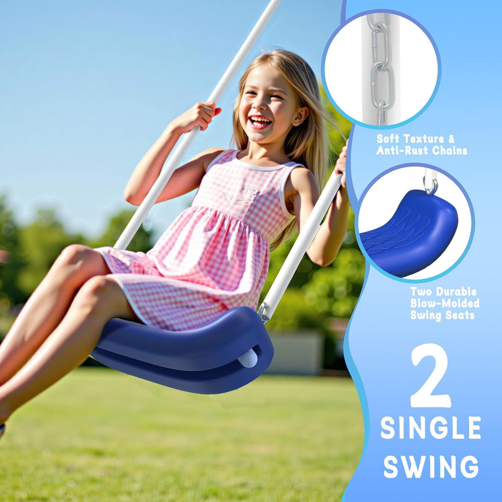 3-in-1 Swing Set for Backyard for Kids 3-8, 550lbs, Heavy Duty Metal A-Frame for Outdoor Playset, Two Blow-Molded