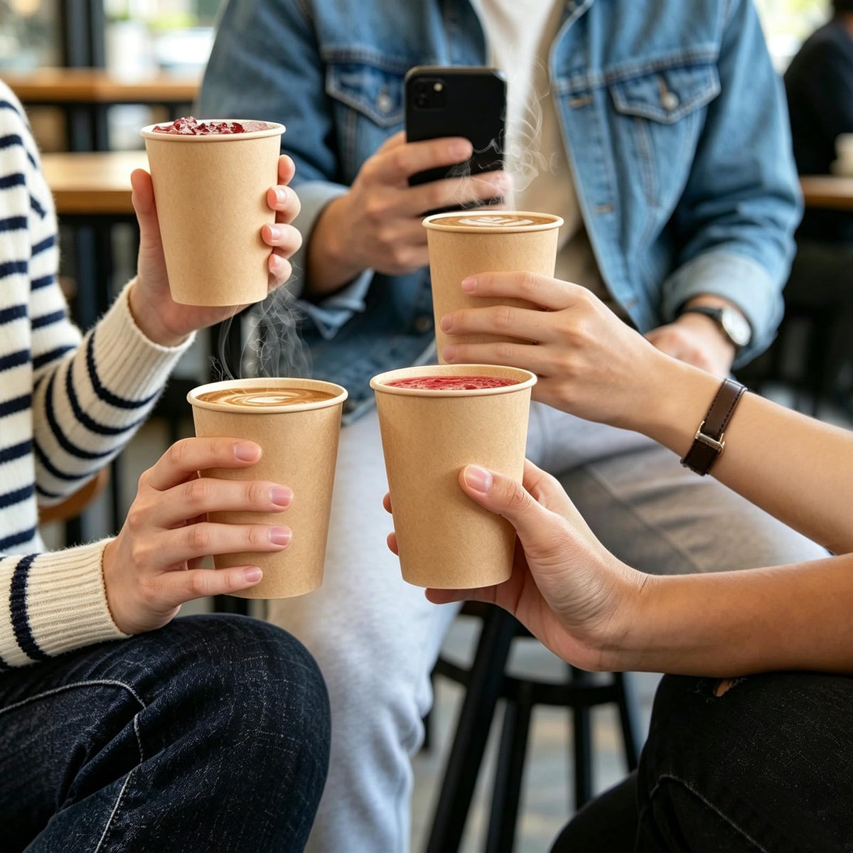 300 Pack 10 oz Kraft Paper Cups, Unbleached Disposable Coffee Cups