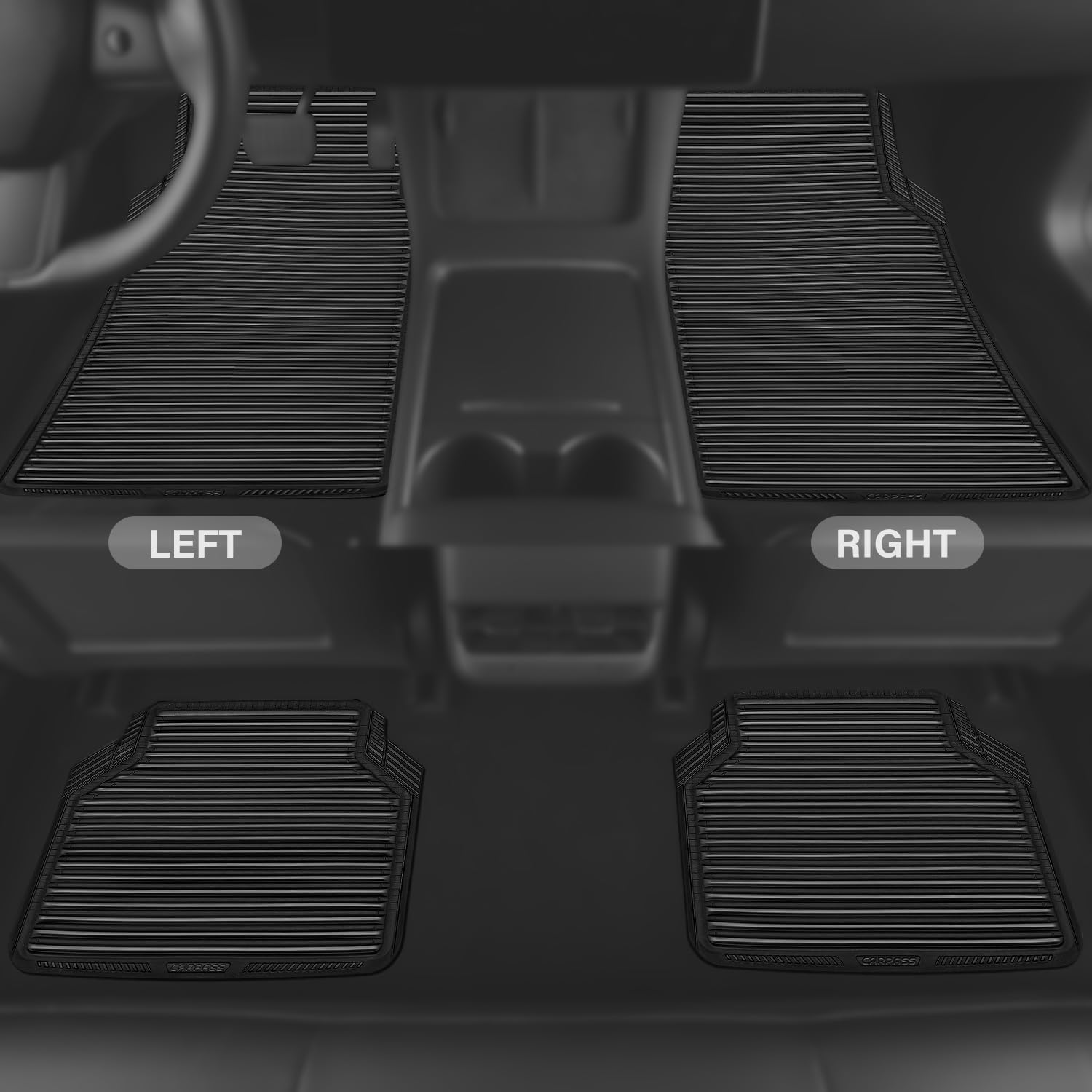 Rubber Floor Mats, All Weather Full Set 4-Piece, Waterproof Automotive Mats Trim to Fit Most Cars Sedans SUVs Vans