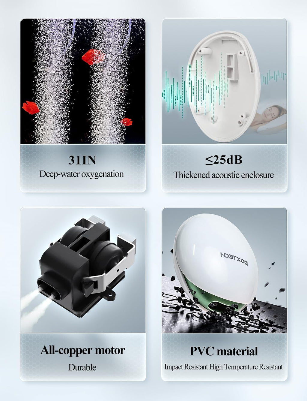 Aquarium Air Pump Kit 2.5W,Fish Tank Oxygen Pump | Oxygen aerator kit includes air tube bubble stone & check valve