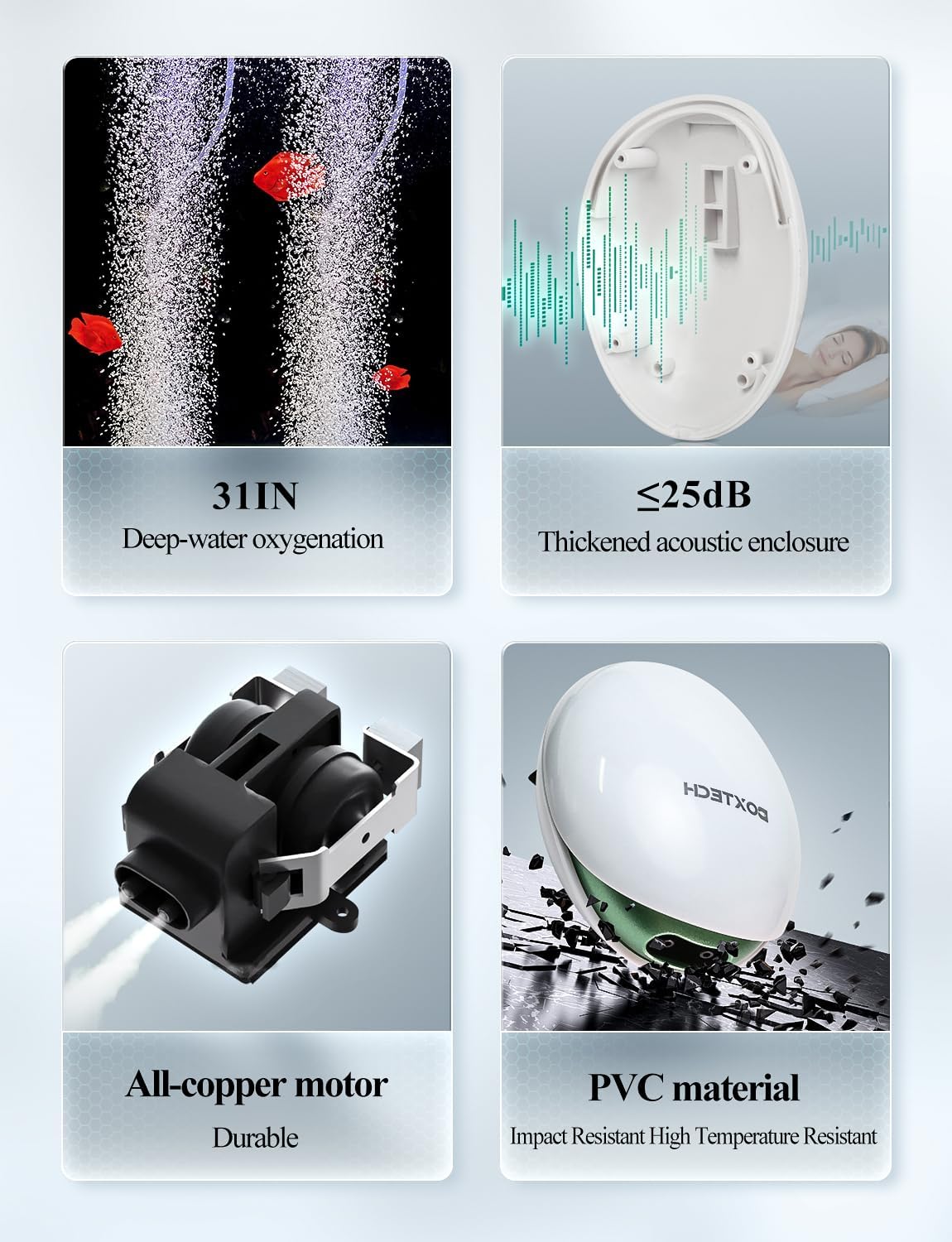 Aquarium Air Pump Kit 2.5W,Fish Tank Oxygen Pump | Oxygen aerator kit includes air tube bubble stone & check valve