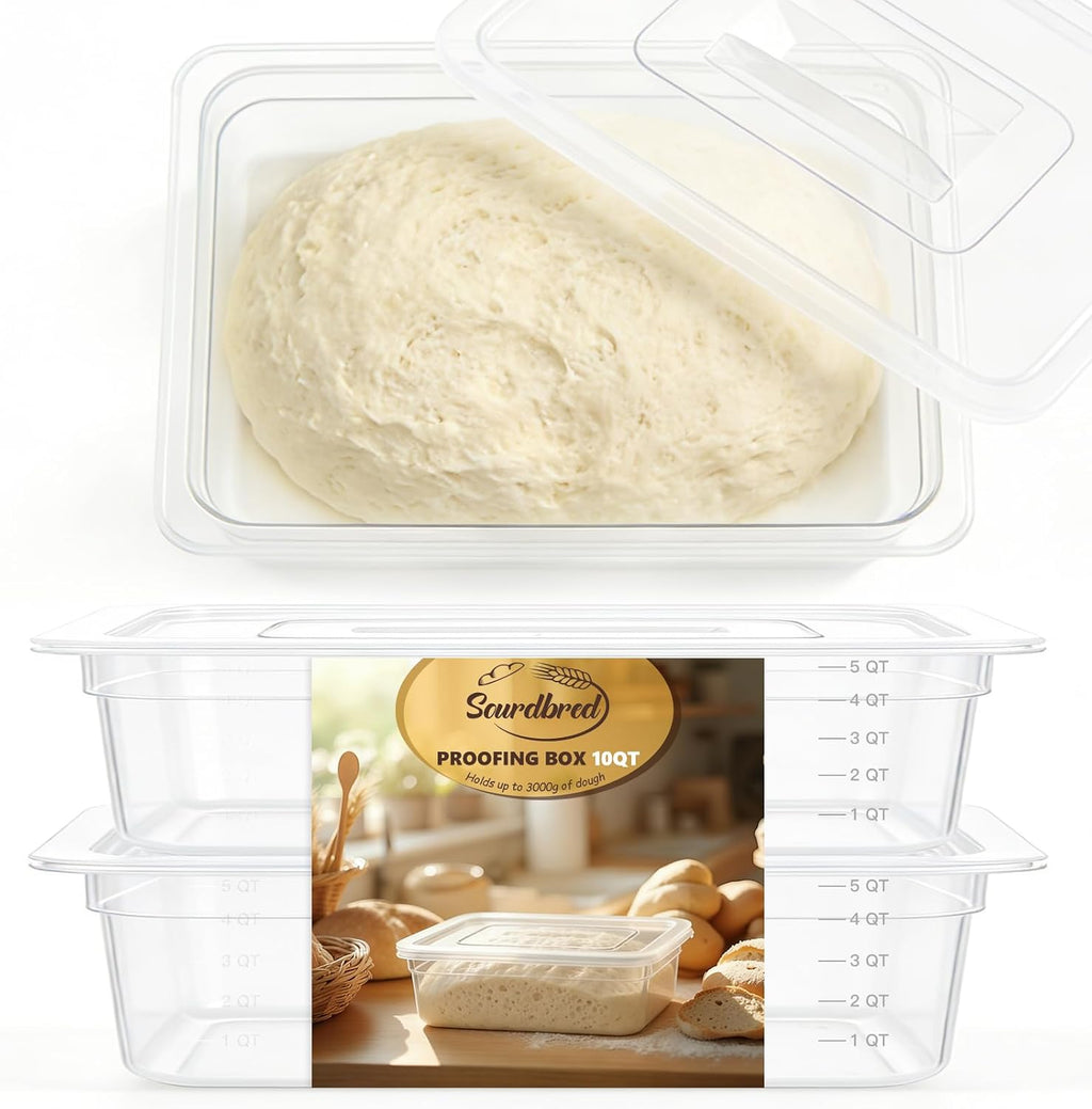 Dough Proofing Container, 2 Pack with 5Qt Large Capacity Holds Up to 6.6Lb of Dough, BPA-Free Tray with Lid Dough