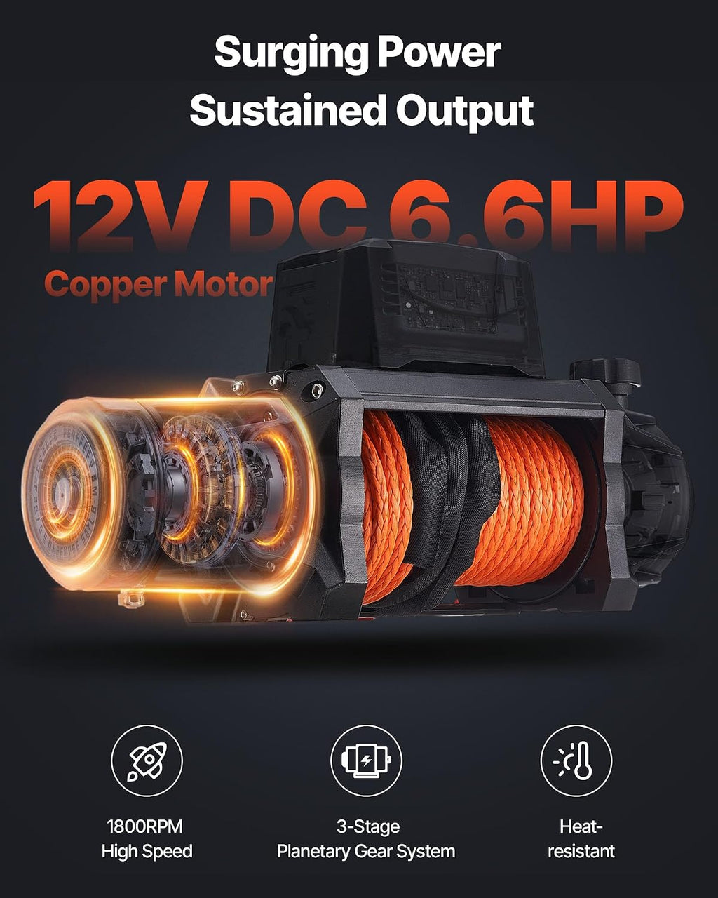 Electric Winch, 12000 lbs Load Capacity, 12V DC Truck Winch with Φ3/8 in x 92 ft Synthetic Rope, Wireless & Wired