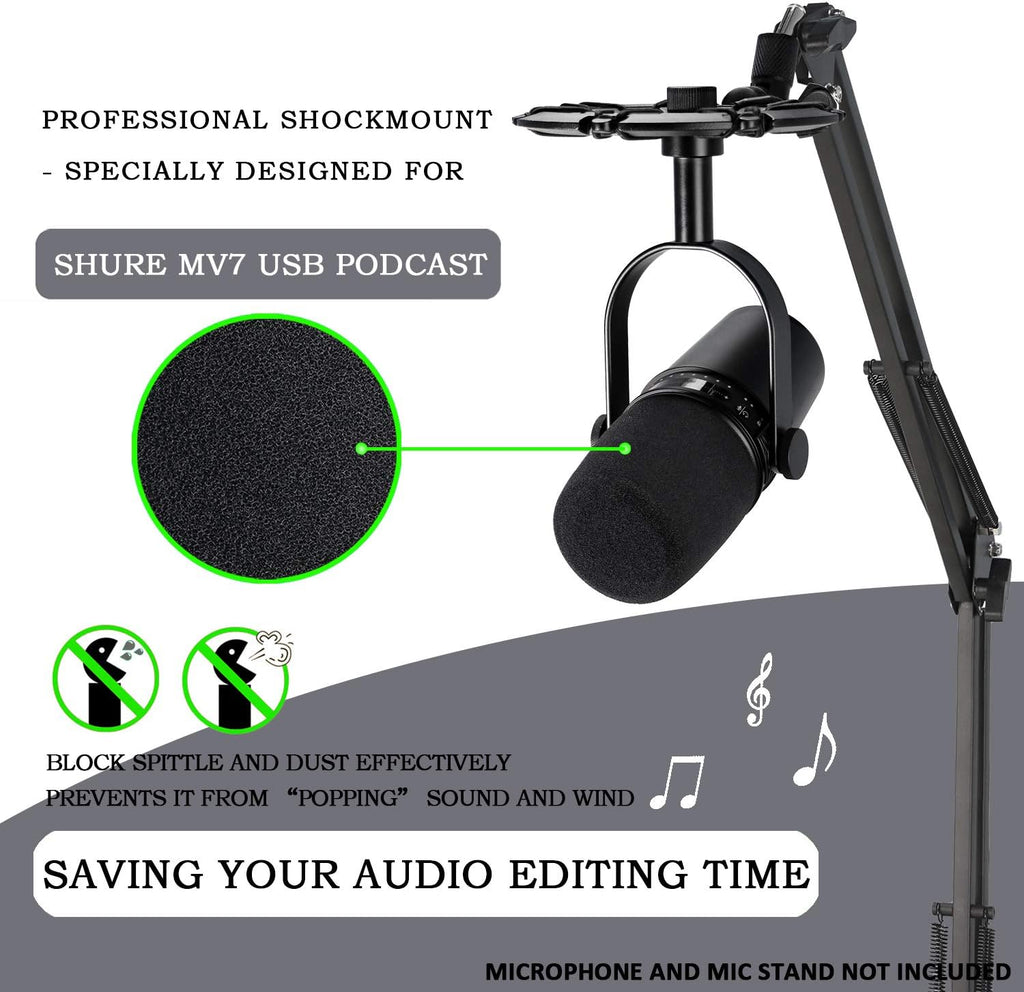 MV7 Shock Mount with Pop Filter, Alloy Shockmount with Foam Windscreen Matching Mic Boom Arm Stand Compatible with