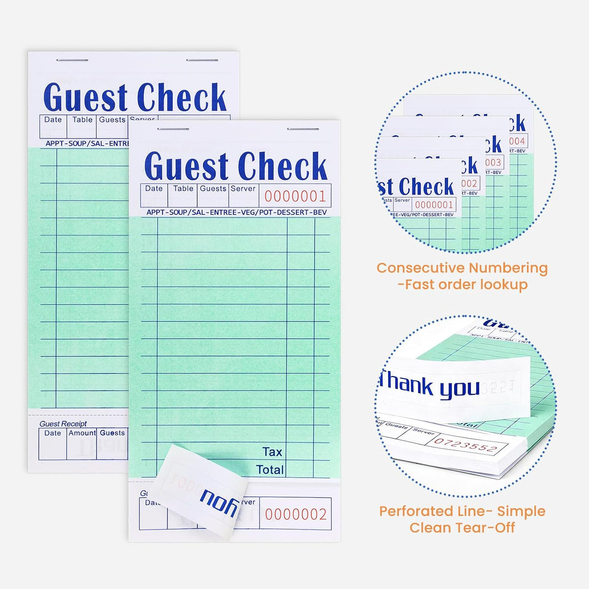 40 Pack Guest Check Pads, 2000 Orders Server Note Pads, Server Book