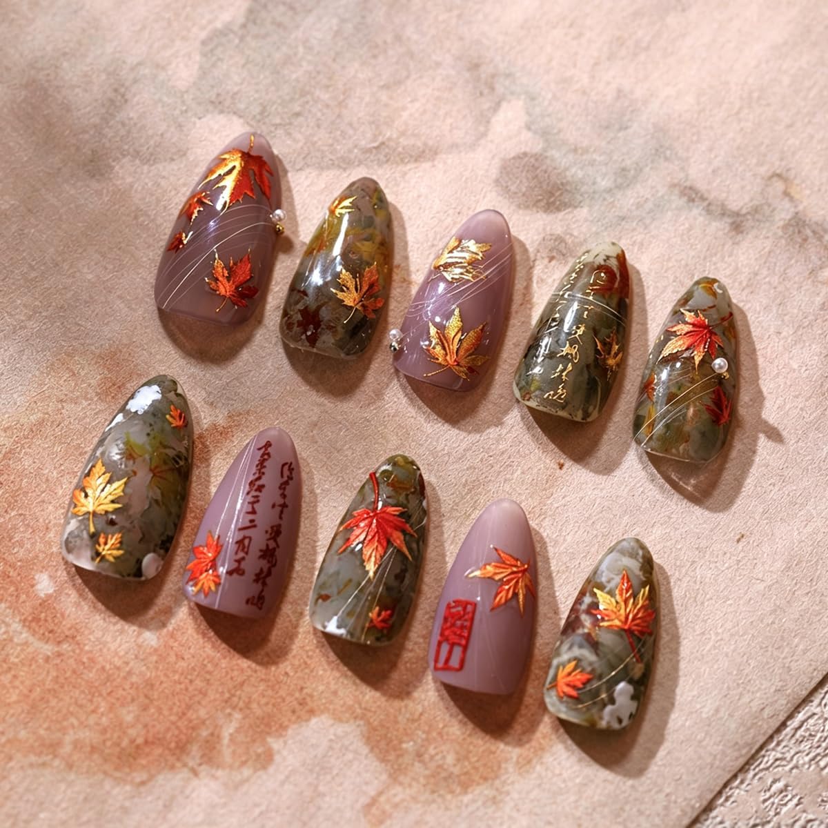 5D Golden Fall Nail Stickers Autumn Maple Leaf Nail Decals for DIY Nail