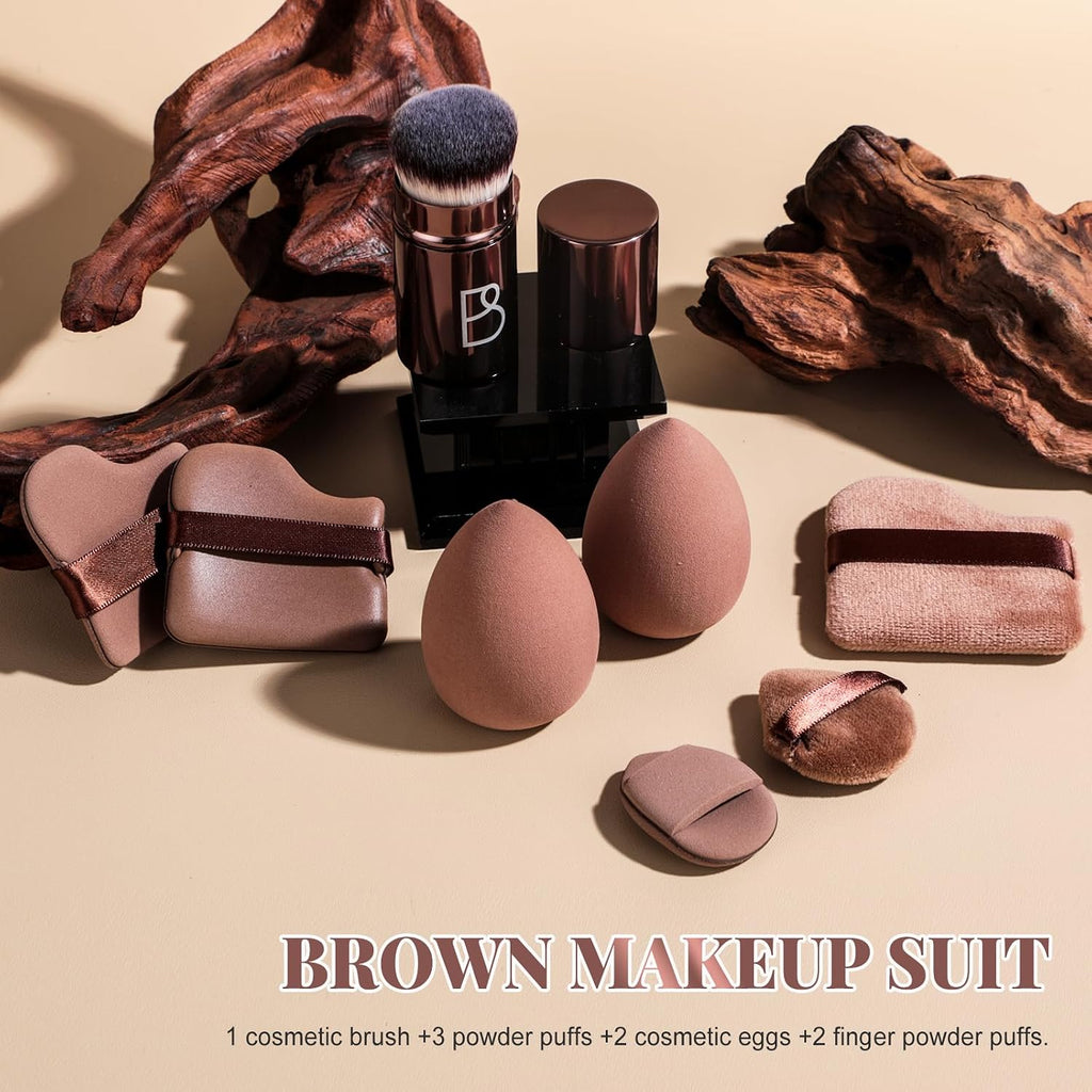 Kabuki Brush Makeup Sponge Set 8 Pcs with Foundation Powder Brush Powder Puff Essential Tools for Flawless Makeup